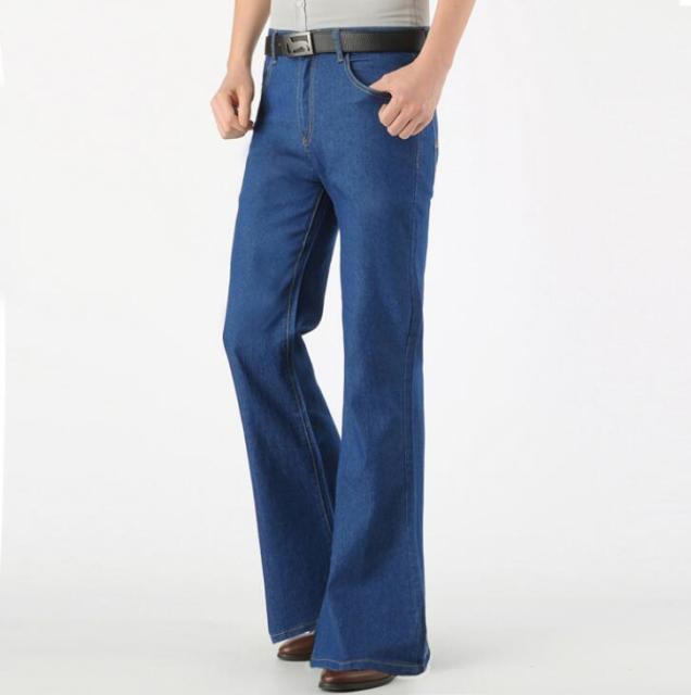 Mens Flared jeans Thin Summer Retro Nostalgic bootcut Vintage Denim trouser