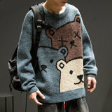 Gbolsos Cartoon Bear Sweater Men Winter Men Clothing Fashion Long Sleeve Knitted Pullover Sweater Oversized New Cotton Coat