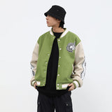 Original Flocking Embroidery Baseball Jacket Men and Women Color Match Oversize Windbreaker Bomber Jacket Loose Hip Hop Coat