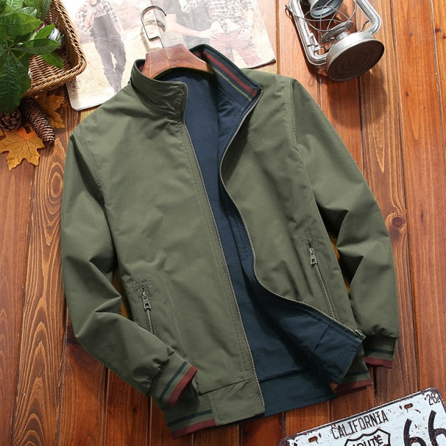 Quality Double Side Bomber Solid Casual Jacket Men Spring Autumn Outerwear Mandarin Sportswear Mens Jackets for Male Coats M-5XL