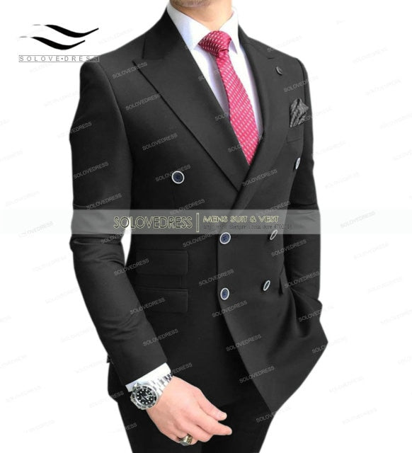 Double Breasted Peak Lapel Gentleman Grey Blazer Two Pieces Mens Suit with Pants Formal Silver Jacket For Wedding Groom Tuxedos