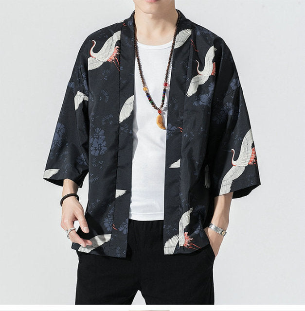 Gbolsos2021 Original Men Japan Style Kimono Cardigan Shirt Coat Traditional Loose Printing Fashion Casual Thin Jacket Summer Outerwear