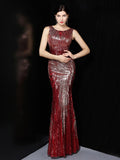 XUCTHHC O-neck Sleeveless Shinning Sequins Elegant Mermaid Evening Dress Women Formal Floor Length Party Prom Gowns Stretch Robe