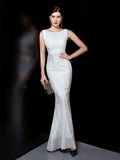 XUCTHHC O-neck Sleeveless Shinning Sequins Elegant Mermaid Evening Dress Women Formal Floor Length Party Prom Gowns Stretch Robe