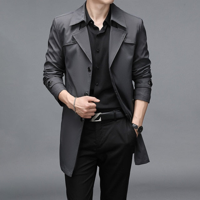 Gbolsos Brand Spring Autumn Men Long Trench Coats Superior Quality Buttons Male Fashion Outerwear Jackets Windbreaker Plus Size