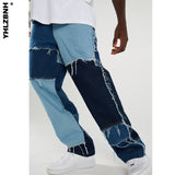 GbolsosMens Denim Pants Casual Black Blue Skinny slim Fit Patchwork Denim Pants 2021  Biker Hip Hop Jeans for men with Loose Denim Pants