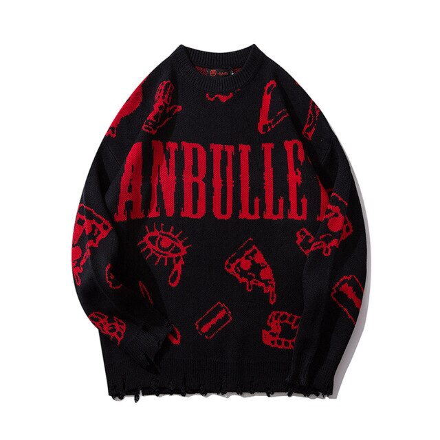 Gbolsos2021 Harajuku Knitted Sweaters Men Hip-Hop Letter Printed Sweater Streetwear Male Autumn Winter Loose Pullovers pull homme