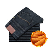 Gbolsoswinter 2021  Men's Smart wool Jeans Business Fashion Straight Regular Blue Stretch Denim Trousers Classic Men Plus Size 28-40