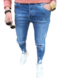 GbolsosMens Solid Color Jeans 2021 New Fashion Slim Pencil Pants Sexy Casual Hole Ripped Design Streetwear