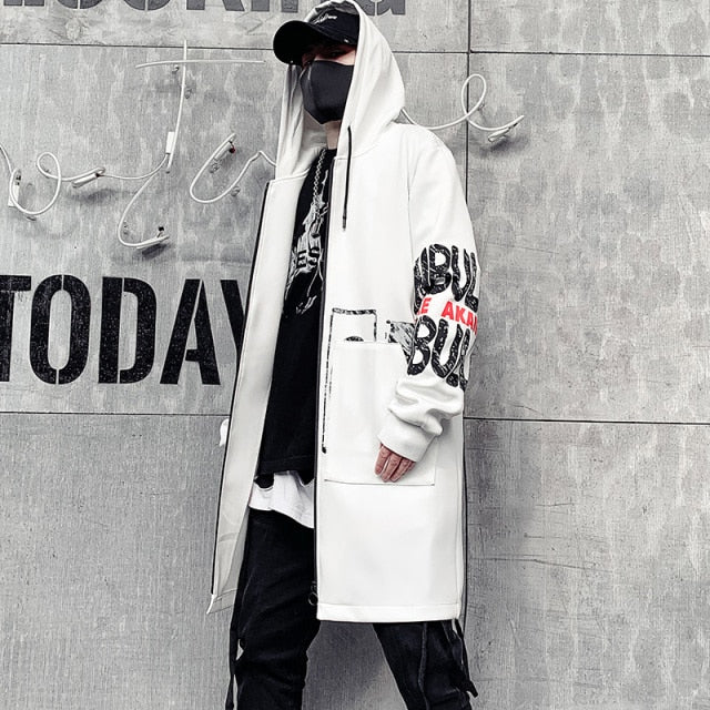 GbolsosMen Jacket Men 5XL Print Hooded Long Coat Black 2021 Hip Hop Streetwear Men's Jackets Outwear