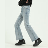 Men High Street Hip Hop Casual Small Flare Jeans Pant Male Japan Korea Style Vintage Denim Trousers Pant