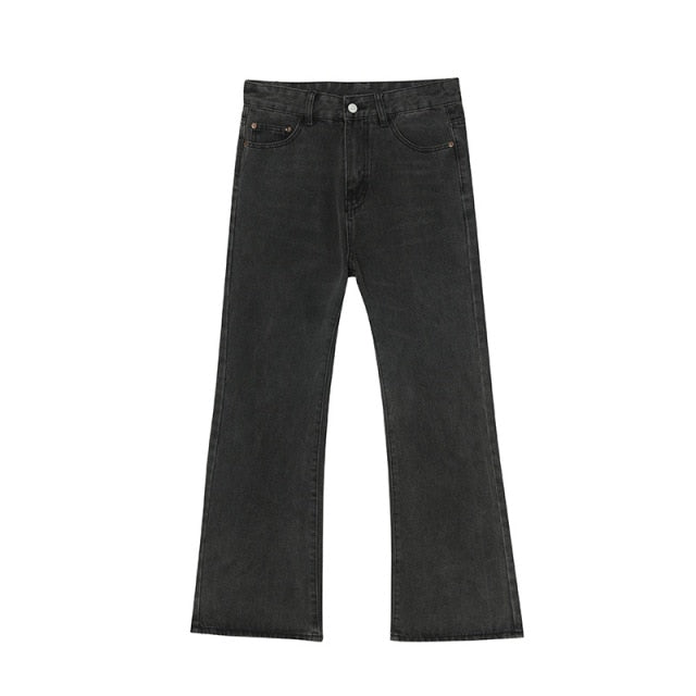 Men High Street Hip Hop Casual Small Flare Jeans Pant Male Japan Korea Style Vintage Denim Trousers Pant