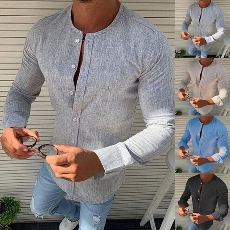 Autumn Spring Long Sleeve Casual Shirts For Men Solid Slim Basic Stand Business Shirts Camisas Masculina