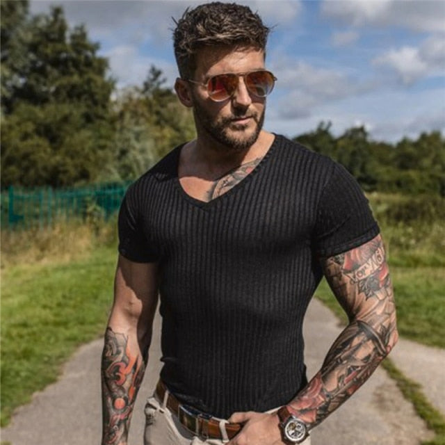 Gym Polo Shirt Men Fashion Turn Neck Short Sleeve Knitted Polos Sports Slim Fit Fitness Bodybuilding Workout Summer Clothing