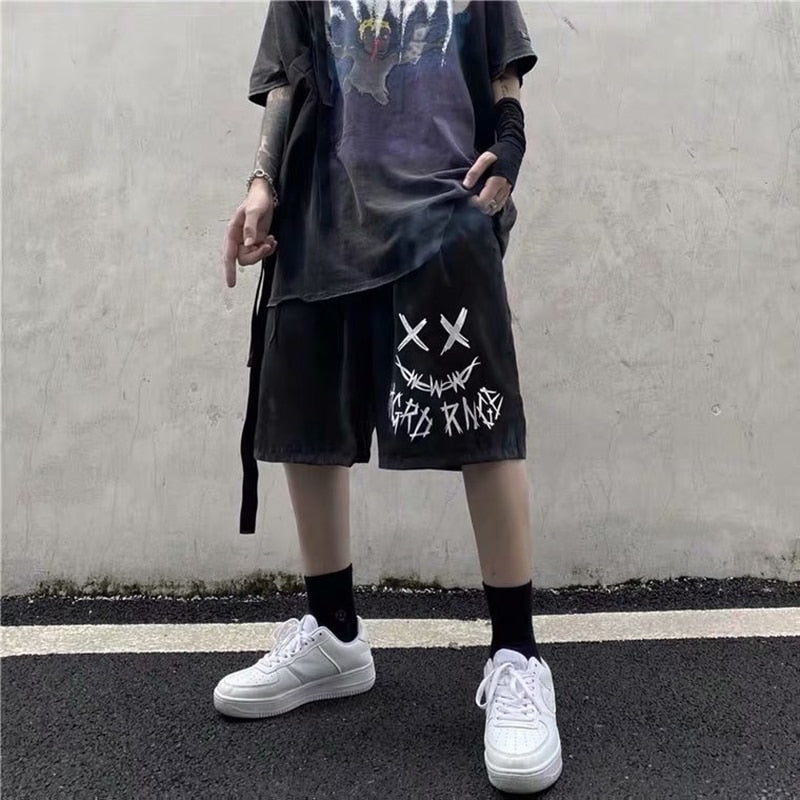 Harajuku style five-point pants men's trendy brand personality hip-hop letter printing wild straight loose casual shorts summer