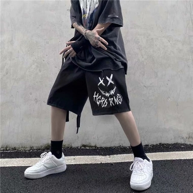 Harajuku style five-point pants men's trendy brand personality hip-hop letter printing wild straight loose casual shorts summer