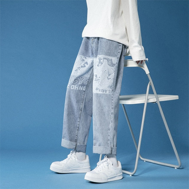 Gbolsos2021 new ins jeans men's trend handsome versatile straight loose wide leg pants waist pants streetwear cheap clothes china