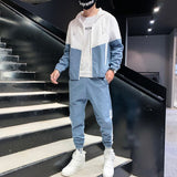 Gbolsos2021 Casual Men's Sets Patchwork Hip Hop College Style Korean Style 2Piece Streetwear Fitness Male Tracksuit Chinese Size XS-3XL