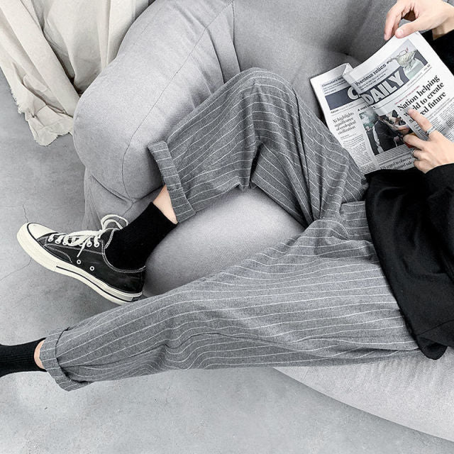 GbolsosPrivathinker Korean Men's Striped Harem Pants 2021 Streetwear Man Casual Loose Trousers Japanese Men Black Gray Pants Plus Size