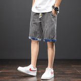 Plus Size Summer Blue Short Jeans Men Knee-Length Cotton Casual Baggy Trousers Male Striped Denim Shorts 6XL 7XL 8XL