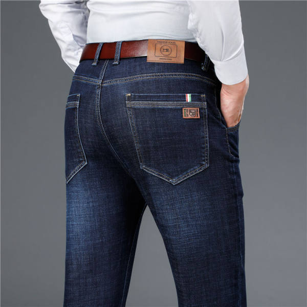 GbolsosMen's Classic Relaxed Fit Flex Jean 2021 spring autumn new Four Seasons High waist Business casual black blue denim trousers