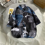 GbolsosNewspaper Printed Hawaiian Beach Shirt for Men 2021 Summer Short Sleeve 3XL Aloha Shirts Mens Holiday Vacation Clothing Chemise