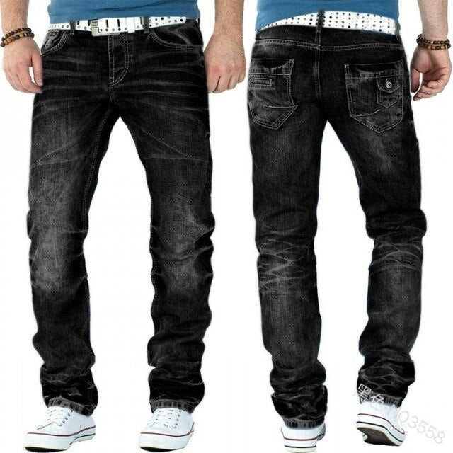Gbolsos Mandylandy Men's Fashion Jeans Ripped Jeans Slim Fit Denim Pleated Jeans Male Straight Retro Tide Pants Jeans for Men