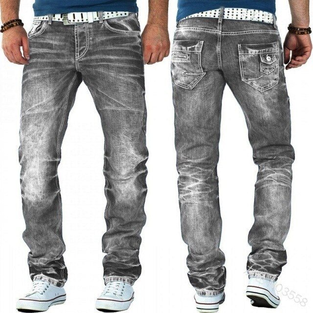 Gbolsos Mandylandy Men's Fashion Jeans Ripped Jeans Slim Fit Denim Pleated Jeans Male Straight Retro Tide Pants Jeans for Men