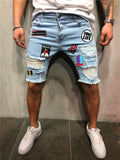 3 Styles Ripped Summer Men's Embroidered Pocket Denim Shorts Hip-Hop Jogging 5 Cent Shorts Paint Straight Slim White Dot Jeans