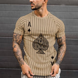 T Shirt for Men Stripped Tshirt Summer Men Clothing Streetwear Round Neck Shirt Fashion Poker Print Short Sleeve T-shirts Tops
