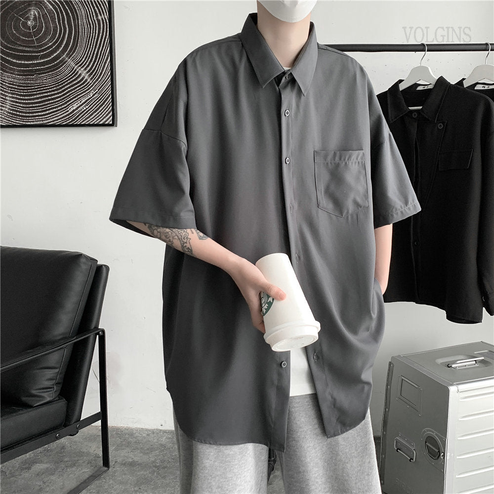 GbolsosMen's Solid Color Shirts 2021 Summer Fashion Woman Short Sleeve Shirt Casual Oversize Tops Male Clothing