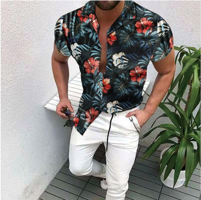 GbolsosMen's Short-Sleeve Clothing Printe Shirt 2021 Summer Fashion Floral Print Men's brand Casual Cardigan Shirt Lapel Short Slee
