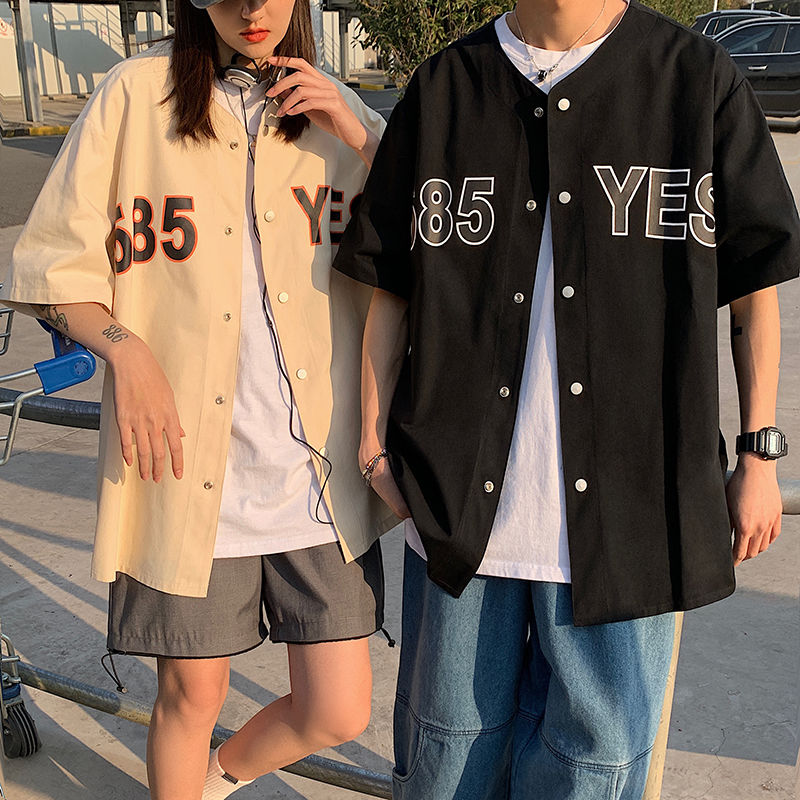 Short Sleeve Shirt Men's Baseball Uniform Summer Oversize Loose Japanese Classic Printed Digital Tops Fashion Coat Male Clothes