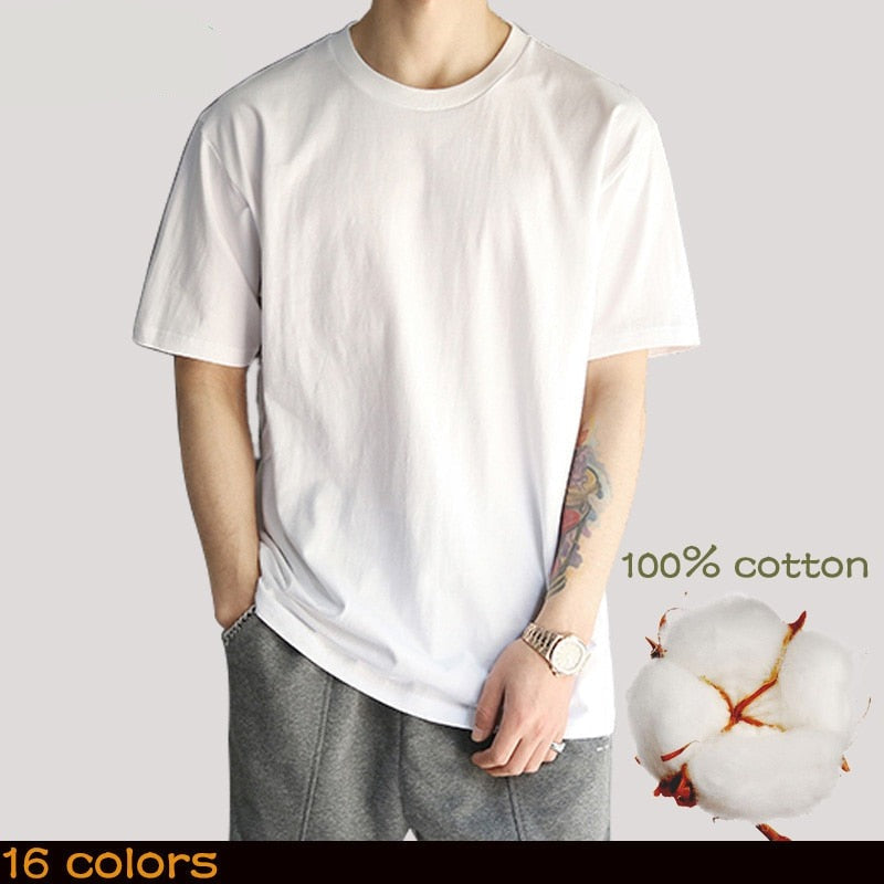 GbolsosMen's Cotton White Plain Basic T Shirt Man Black Summer Short Sleeve Casual Fashion 2021 Spring Brand loose Classic Solid XXL