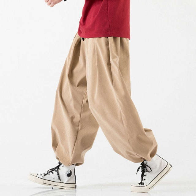 New Design Drawstring Harem Pants Men Baggy Jogging Pants Japanese Style Male Crotch Wide Leg Pants Casual Loose Trousers
