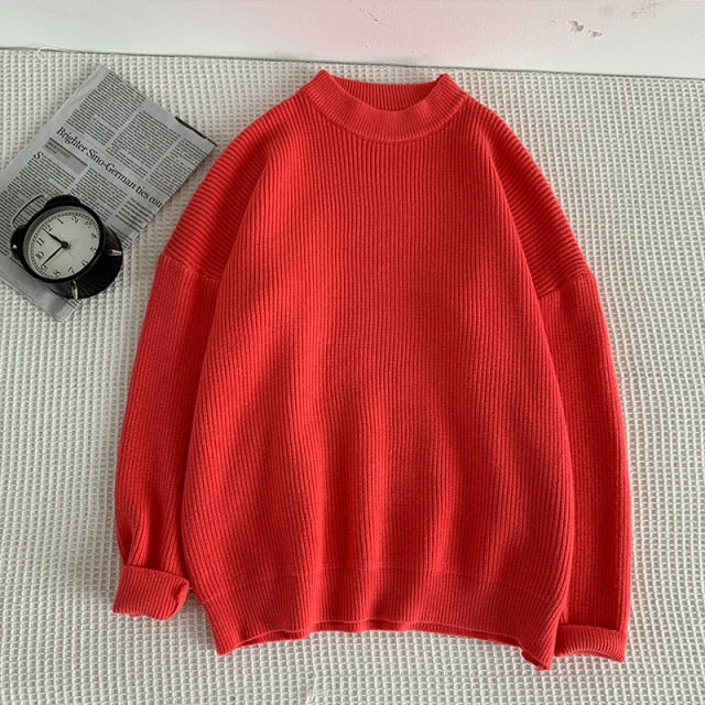 GbolsosMens Solid Harajuku Warm Knitted Sweaters Pullover 2021 Men Vintage 15 Colors Winter Sweater Male Japanese Wool Sweater