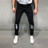 GbolsosMen Black Jeans 2021 New Fashion High Waist Stretch Washed Denim Pencil Pants Skull Pattern Letter Printed Street Men Trousers
