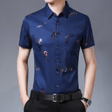 New Men Shirt High Quality Silk Print Summer Short sleeve Casual Shirts Men Slim Fit Camisa Masculina  C749