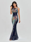 XUCTHHC O-neck Sleeveless Shinning Sequins Elegant Mermaid Evening Dress Women Formal Floor Length Party Prom Gowns Stretch Robe