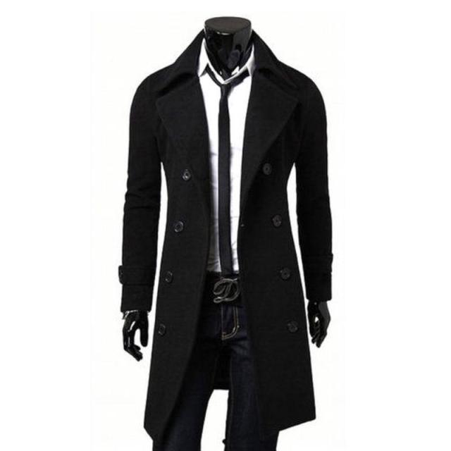 Cofekate Mens Clothing Fashion Winter Warm Trench Coat Double Breasted Long Jacket Top Dress Shirt Overcoat Trench Mens Coat