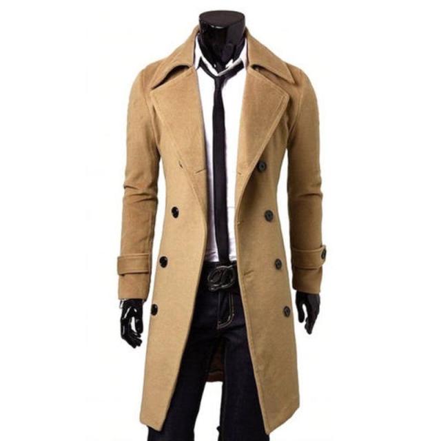 Cofekate Mens Clothing Fashion Winter Warm Trench Coat Double Breasted Long Jacket Top Dress Shirt Overcoat Trench Mens Coat