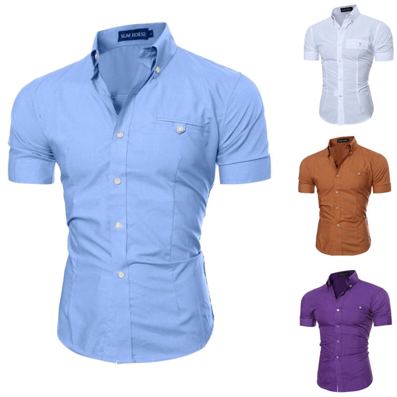 GbolsosMen Shirts Tops Summer Social Chemise Men's short Sleeve Shirt 2021 New Mens Homme Solid Color Business Slim Fitness Shirts
