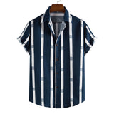 GbolsosNew short-sleeved casual shirt men's printed striped beach top 2021 summer men's short-sleeved shirt European size US size XS-XL