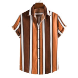 GbolsosNew short-sleeved casual shirt men's printed striped beach top 2021 summer men's short-sleeved shirt European size US size XS-XL