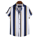 GbolsosNew short-sleeved casual shirt men's printed striped beach top 2021 summer men's short-sleeved shirt European size US size XS-XL
