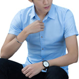 Fashion with short sleeves Pure Color large size Men Shirt Short Sleeve Slim Fit Formal Men's White Shirt Business Male Social