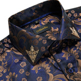 Fashion Royal Blue Paisley Men Shirts Business Casual Long Sleeve Slim Fit Dress Shirt Soft Comfort Men 100% Silk Shirt DiBanGu