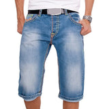 Men Jeans Shorts Summer Casual Straight Denim Shorts Streetwear Male Loose Knee Length Loose Jean Pants Black Blue Pocket