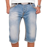 Men Jeans Shorts Summer Casual Straight Denim Shorts Streetwear Male Loose Knee Length Loose Jean Pants Black Blue Pocket