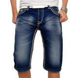Men Jeans Shorts Summer Casual Straight Denim Shorts Streetwear Male Loose Knee Length Loose Jean Pants Black Blue Pocket
